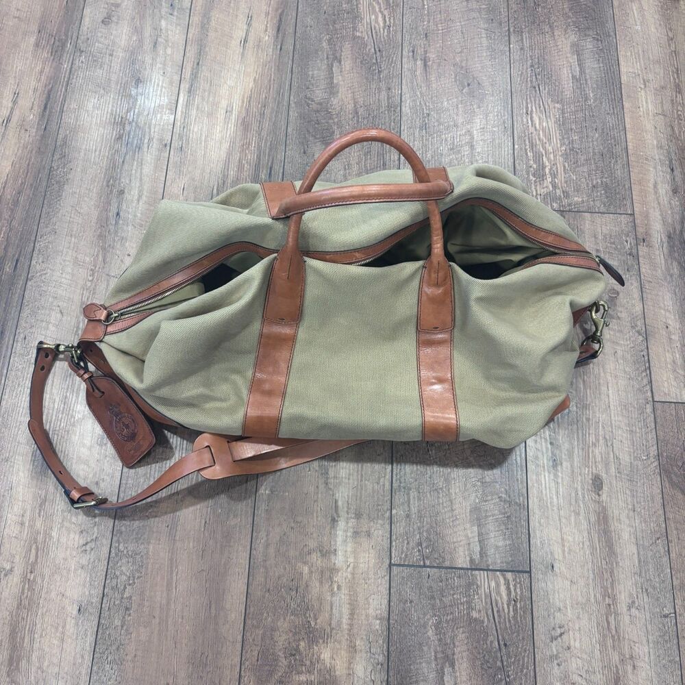 Polo Ralph Lauren Duffle Bag Safari XL Tan Cognac Canvas Leather  (23.5x10x10) - Picture 2 of 12
